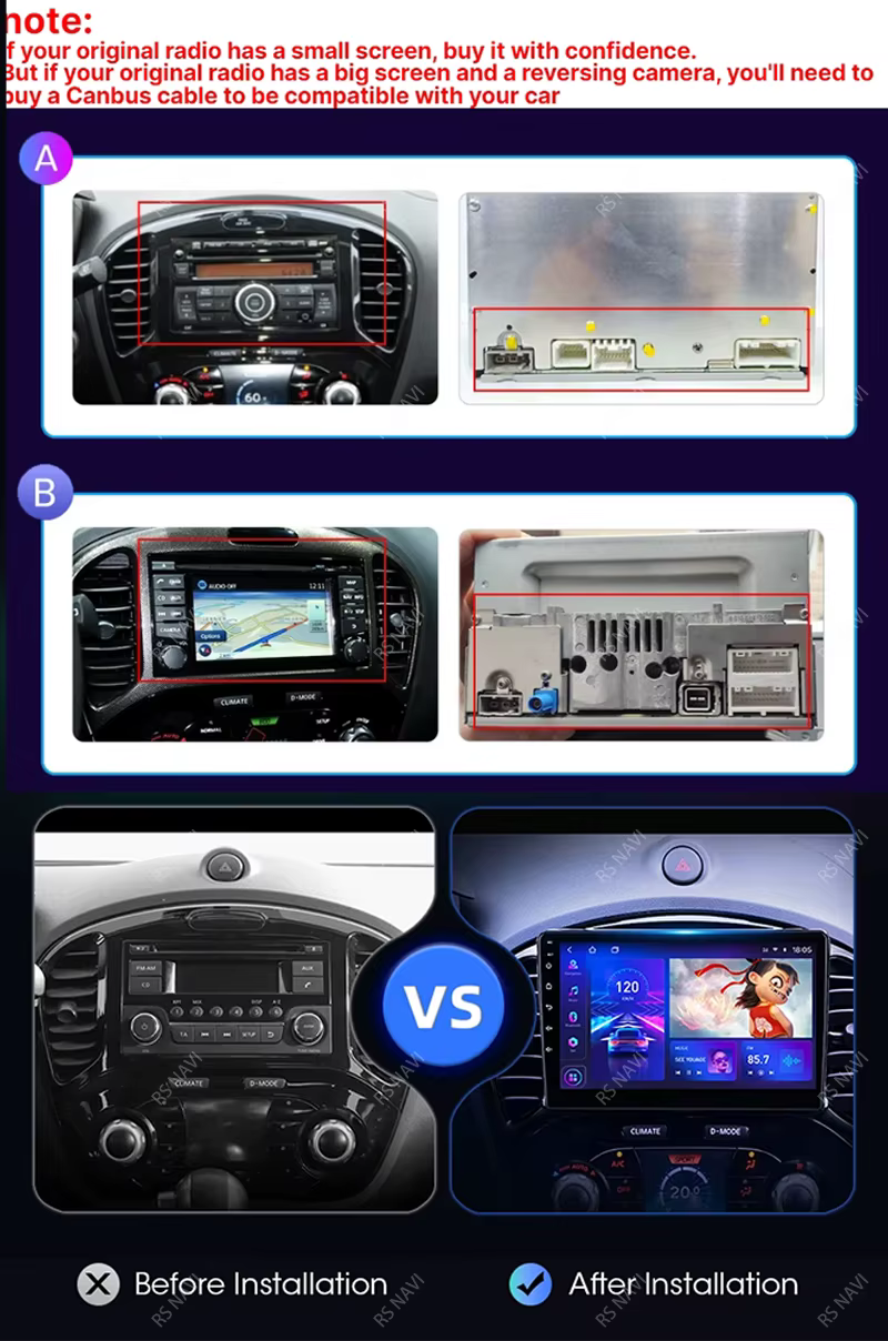 Radio de coche RSNAVI para Nissan Juke YF15 con pantalla QLED