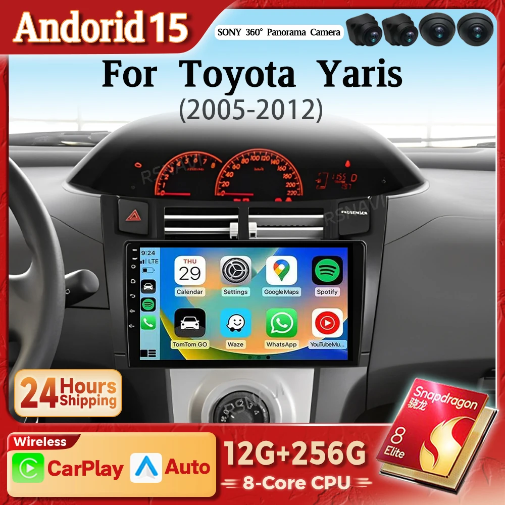 Android 15 Carplay Auto 2K pantalla Radio de coche reproductor Multimedia para Toyota Yaris XP90 2005 - 2012 2din Autoradio estéreo Snapdragon