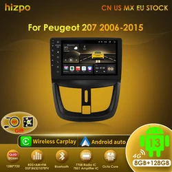 Hizpo Radio Android 14 con GPS para Peugeot 207 y 207 CC 2006-2015