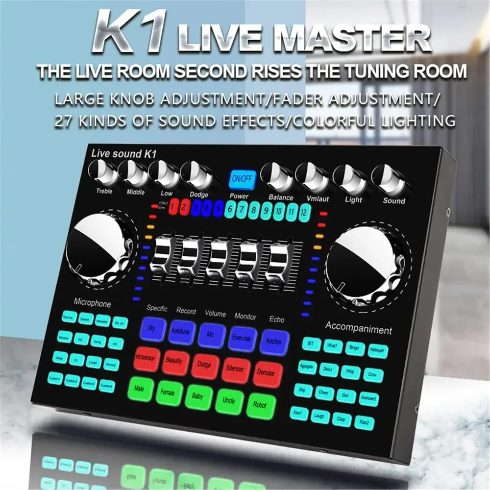 K1 tarjeta de sonido profesional mezclador audio DJ efectos karaoke