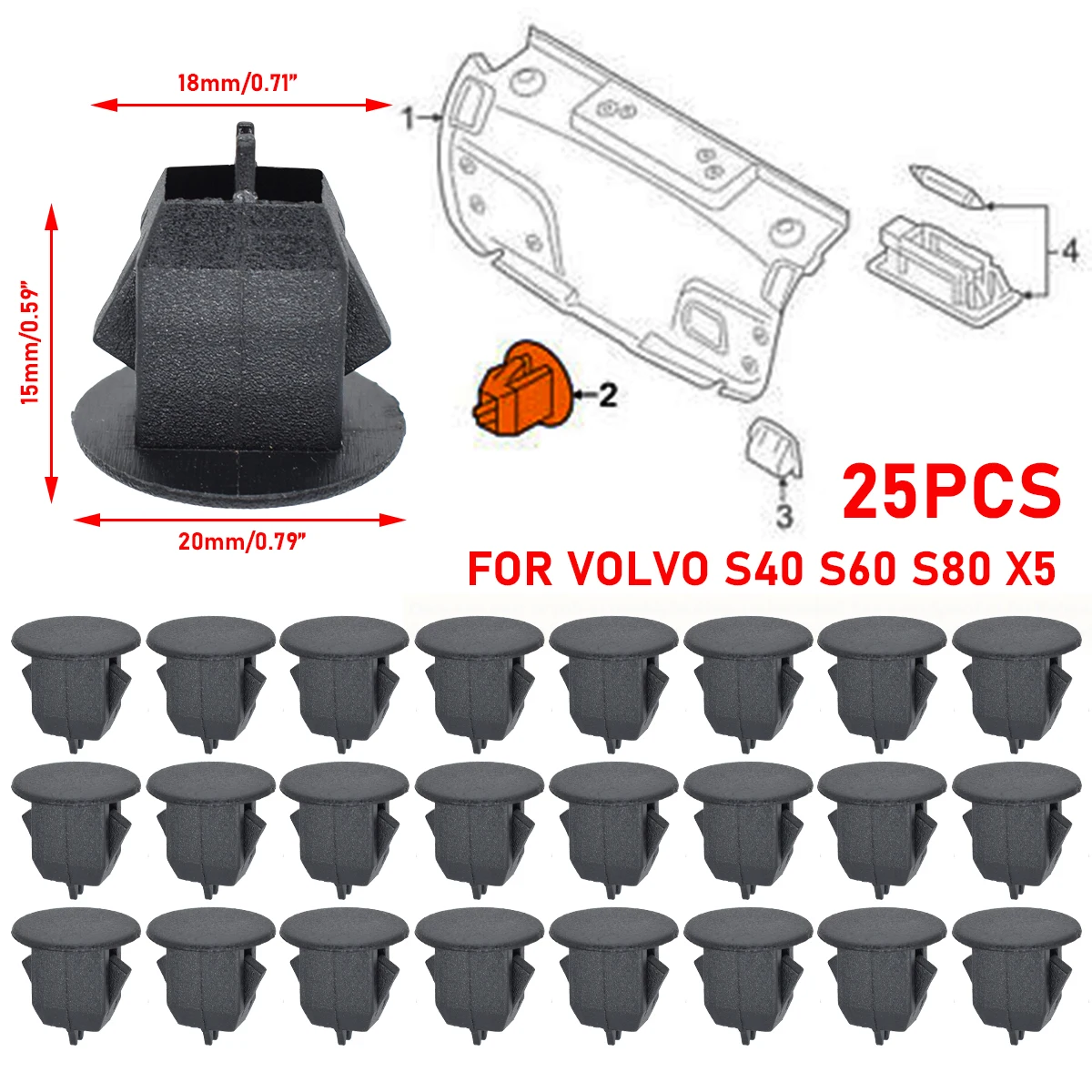 Clips Maletero Volvo S40/S60/S80 (25 uds)