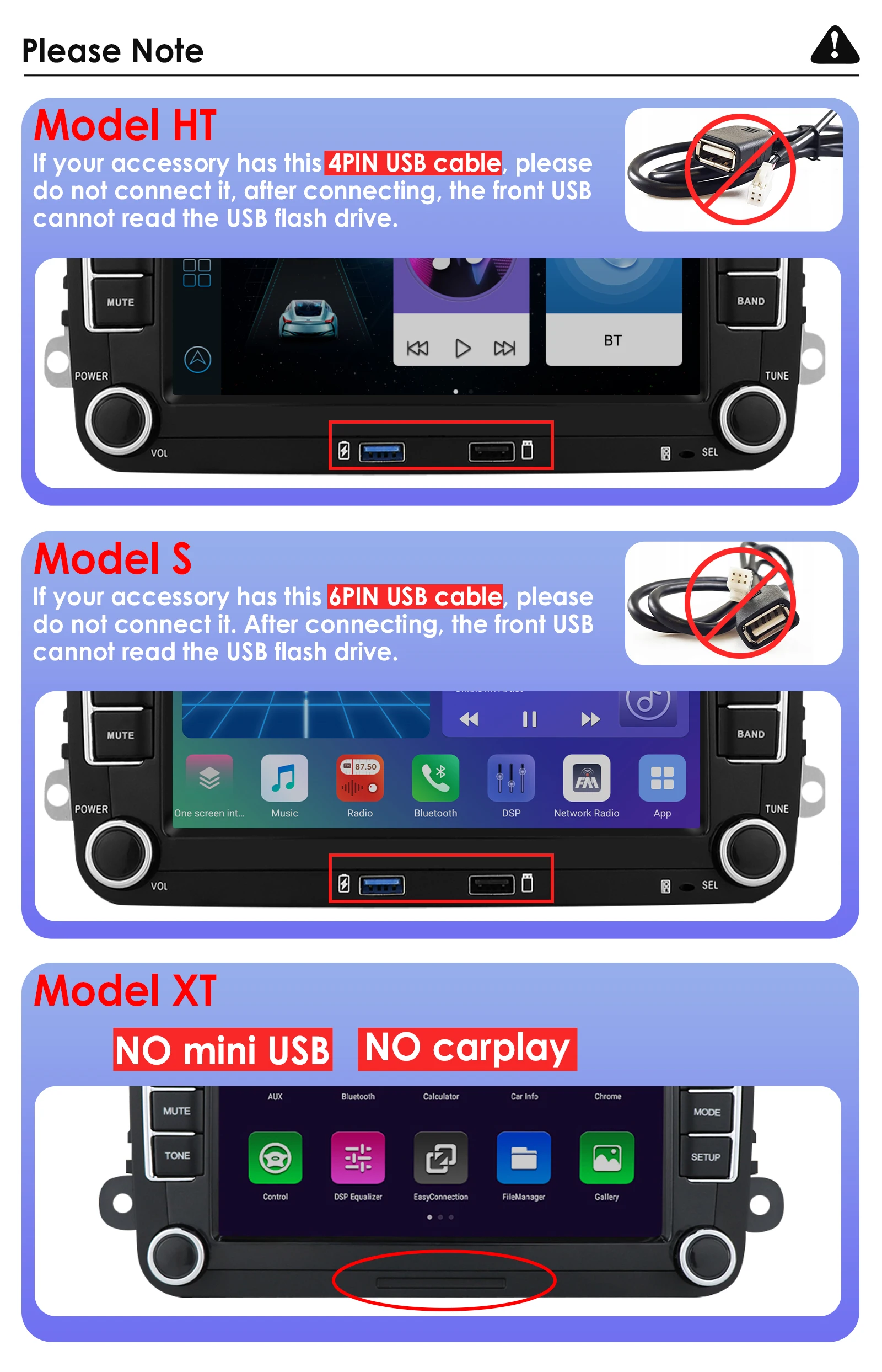 Vista frontal del autorradio OSSURET de 7 pulgadas con interfaz Carplay