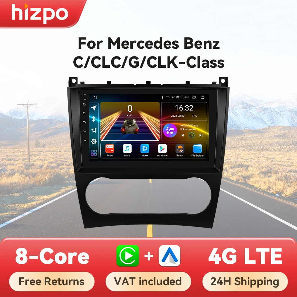 Hizpo-Radio con GPS para coche, reproductor con Android, 2DIN, Carplay inalámbrico, 9 pulgadas, 4G, para Mercedes Benz CLC W203 Clase C C180 C200 CLK200 CLK W209