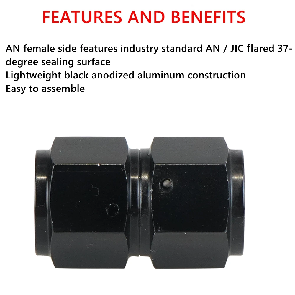Adaptador AN recto de aluminio negro doble rosca hembra 4AN 6AN 8AN - imagen 4