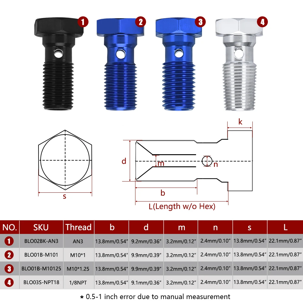 Perno banjo M10x1,25 + tornillo pinza freno y embrague hidráulico – moto AN3 1/8NPT - imagen 2