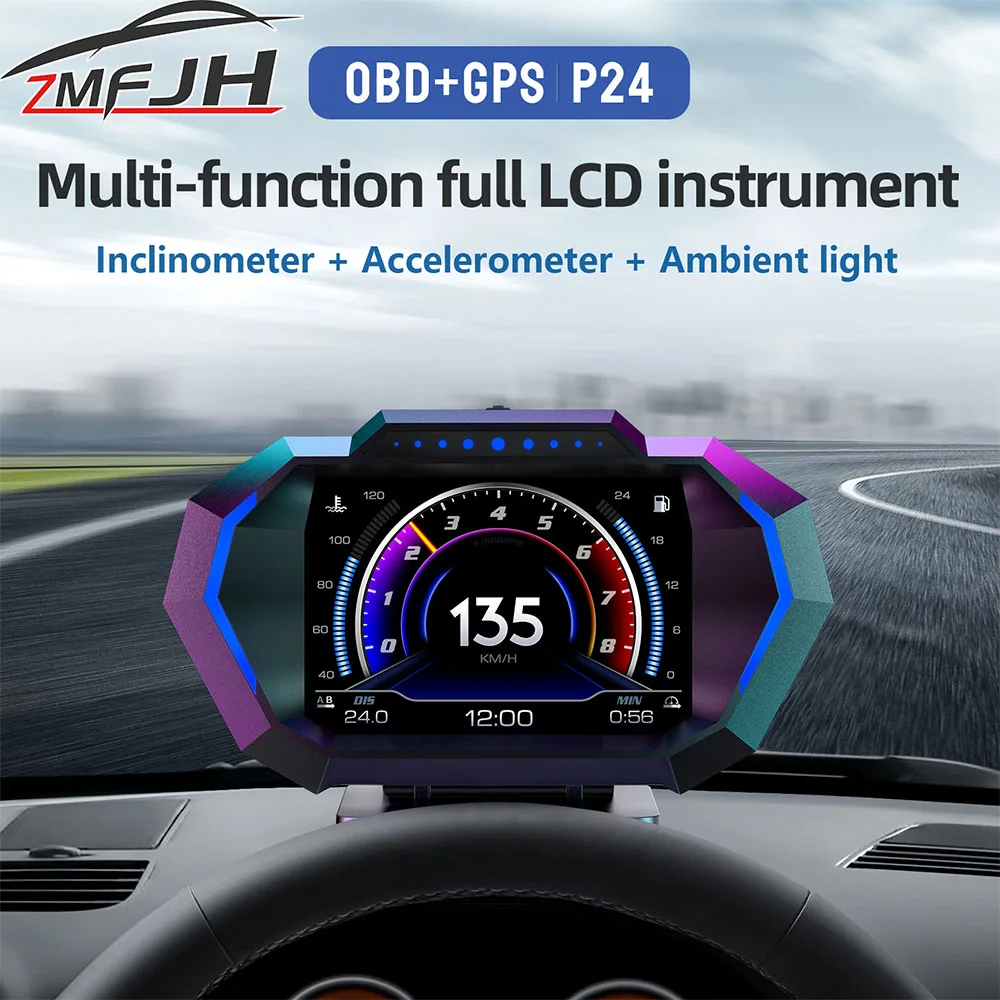 Pantalla HUD P24, velocímetro digital OBD + GPS con tacómetro