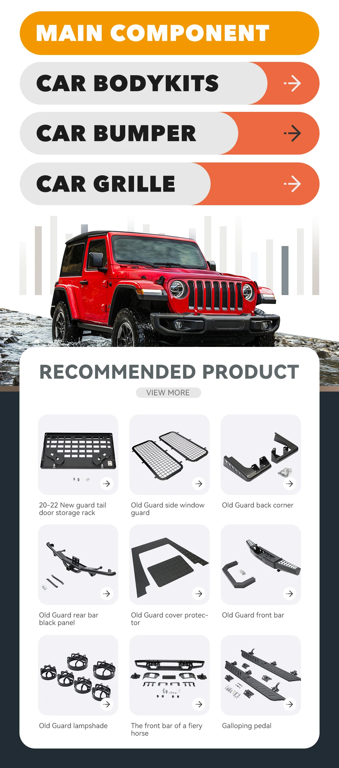 Parachoques delantero todoterreno montado en Jeep Wrangler JK