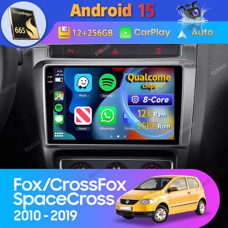 Radio 2DIN Android 15 con CarPlay para VW Fox, CrossFox y SpaceCross