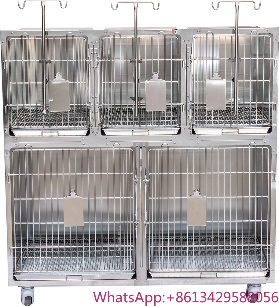 Jaula hospitalaria de gran oferta, jaulas médicas de acero inoxidable con 5 espacios para gatos, perros, veterinaria