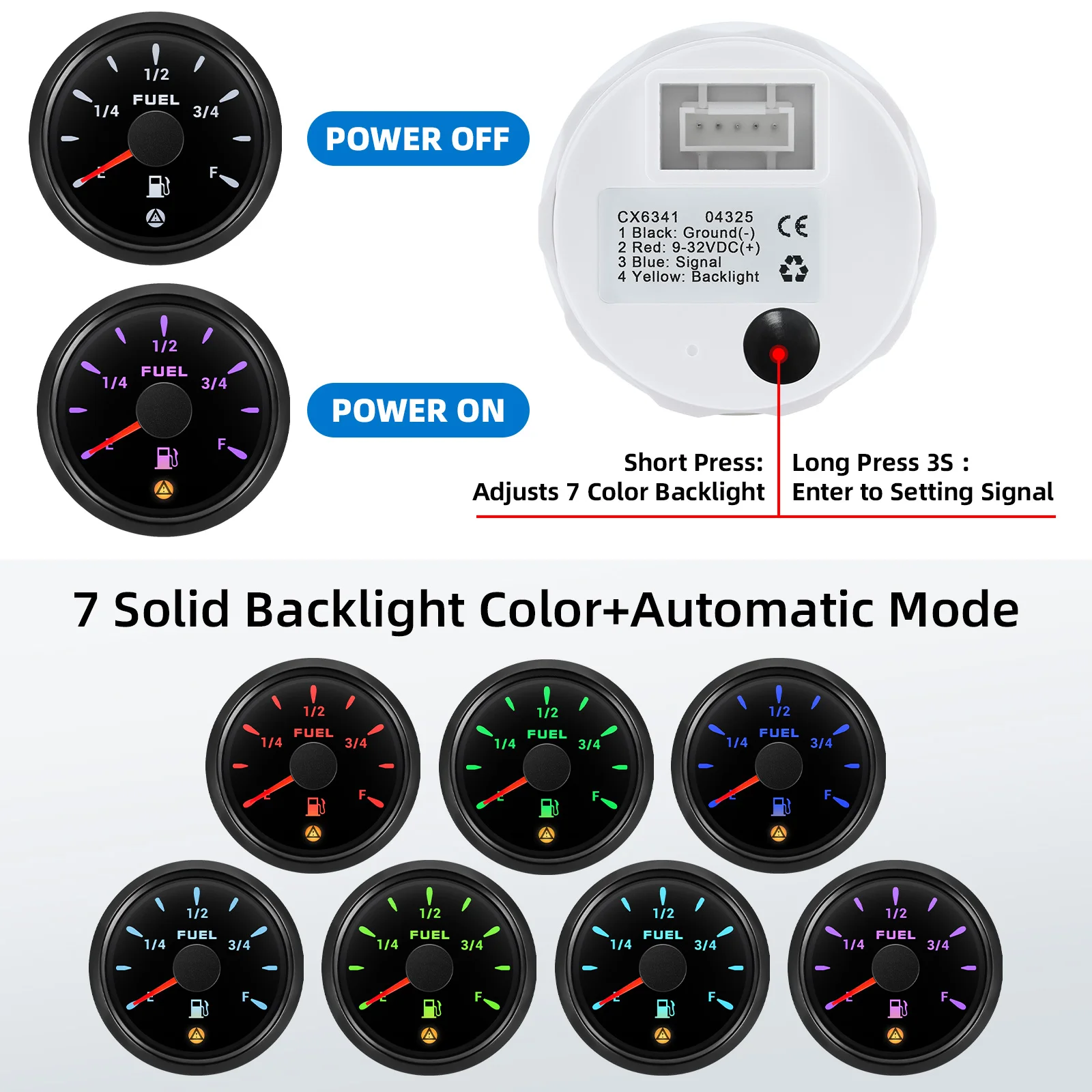 Medidor digital de nivel de combustible 52 mm, 7 colores y alarma - imagen 5