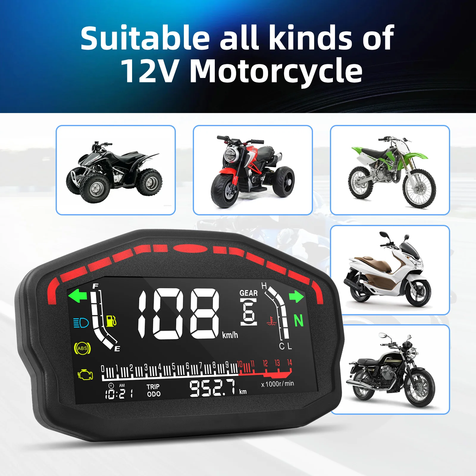 Velocímetro LCD para moto 2/4 cilindros con sensor y retroiluminación