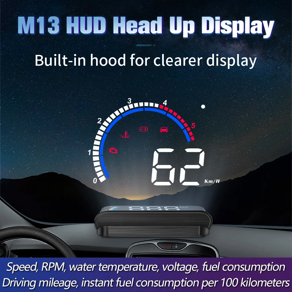 M13 OBD Proyector HUD parabrisas con velocidad RPM temperatura consumo