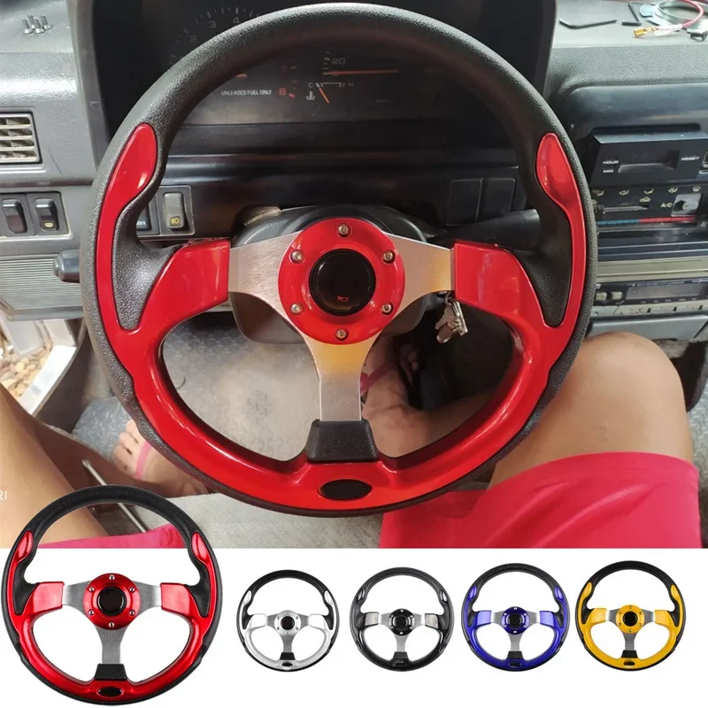 Volante deportivo universal de cuero y aluminio con bocina, 320 mm - imagen 2