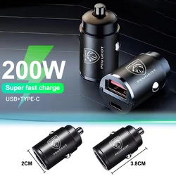 Mini cargador de coche PD de 200W, encendedor de 12-24V, carga rápida, cargador USB tipo C para Xiaomi, Samsung, Huawei, iPhone, Power para Peugeot