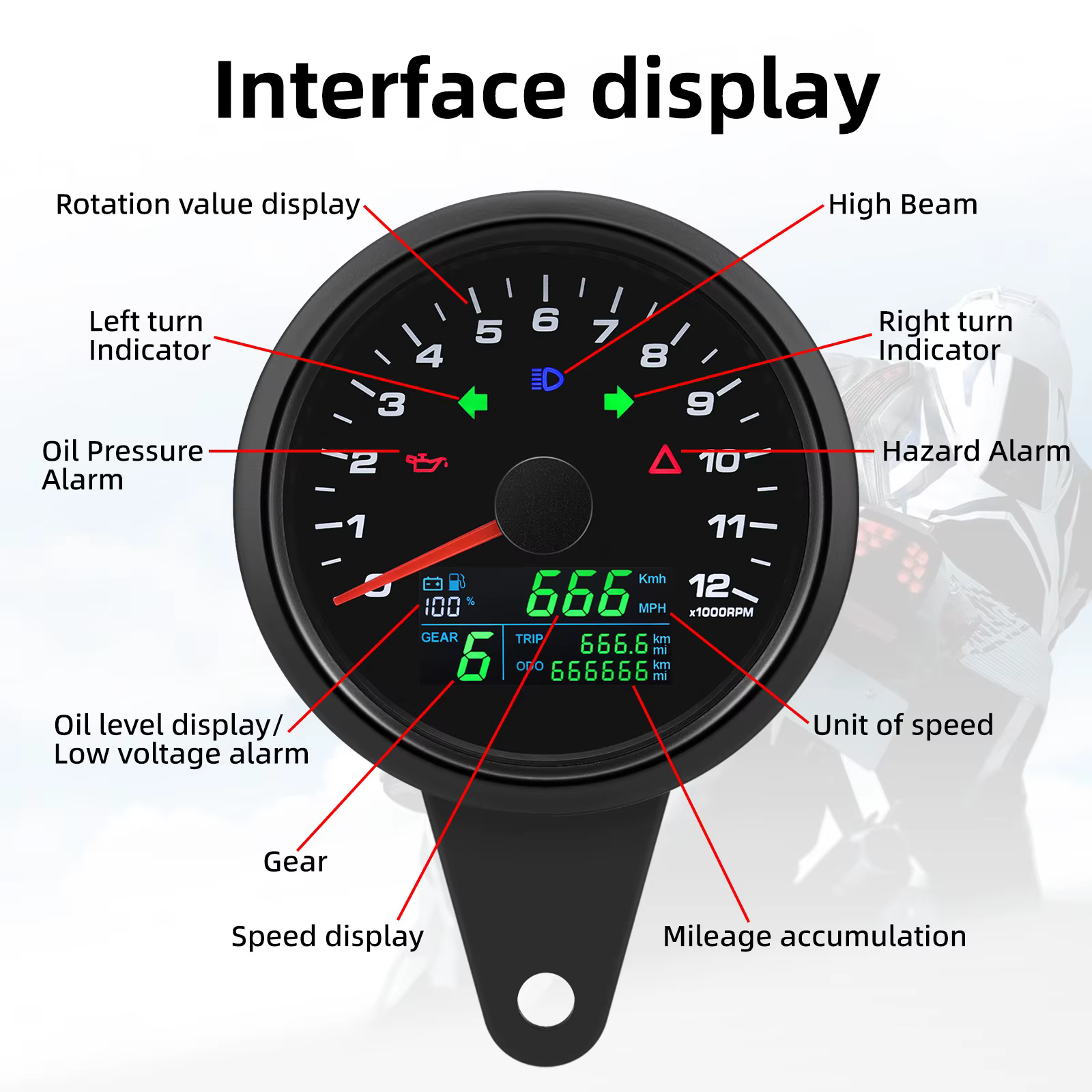 Tacómetro digital con GPS, voltímetro y marcha para coche y moto - imagen 3
