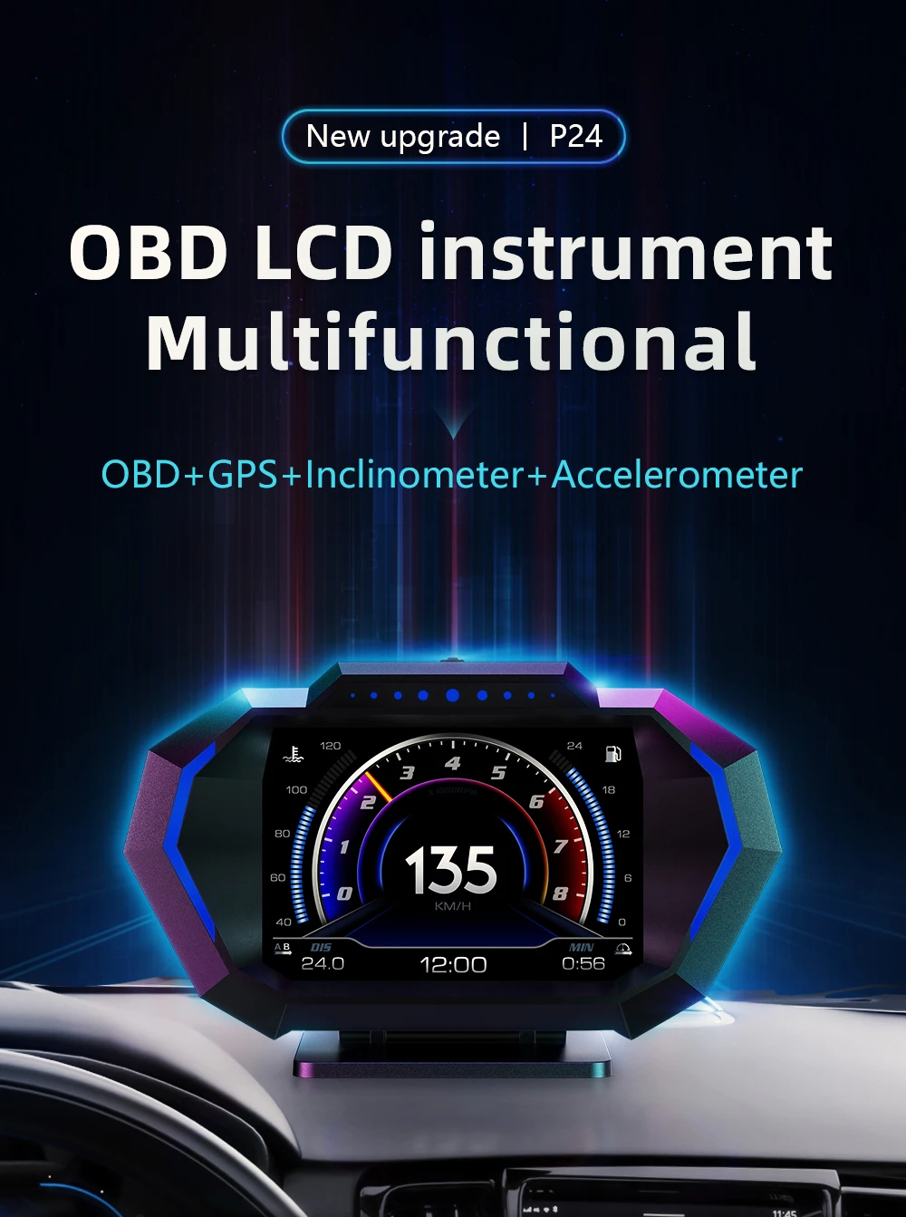 P24 OBD2 + GPS HUD pantalla frontal