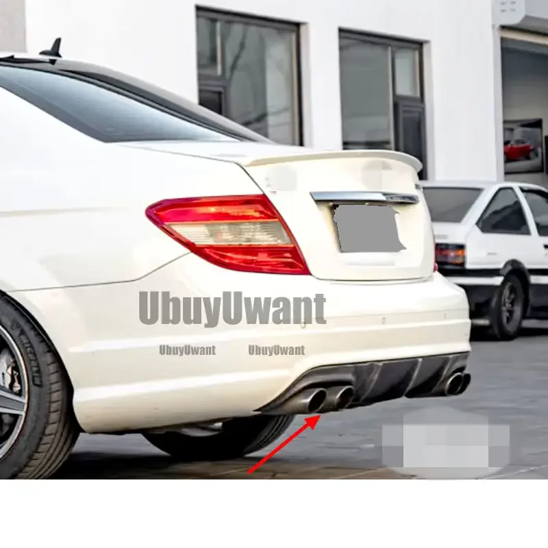 Para mercedes-benz W204 C180K C200 C260 C300 labio difusor de parachoques trasero 2004-2007 placa de alerón divisor de escape de coche de fibra de carbono - imagen 5