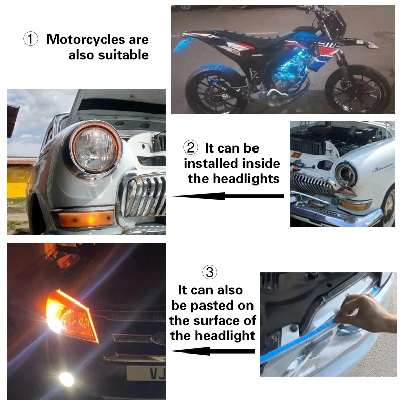 1 par de luces LED DRL para coche Opel Meriva A 2003-2010 luces de circulación diurna flexibles impermeables luz lateral de freno de señal de giro automática 12V - imagen 3