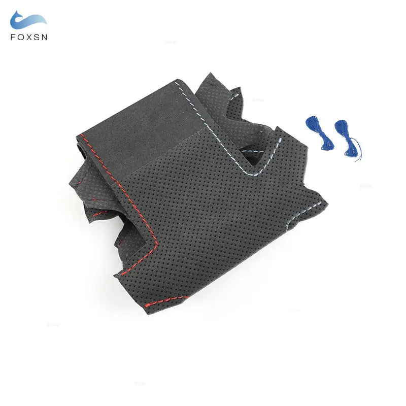 Funda de volante BMW X5 E70/X6 E71 de gamuza roja y azul - imagen 2