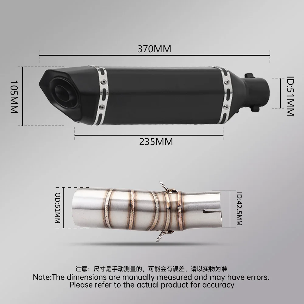 Tubo de escape medio 51 mm acero inoxidable para CFMoto 450SR - imagen 5