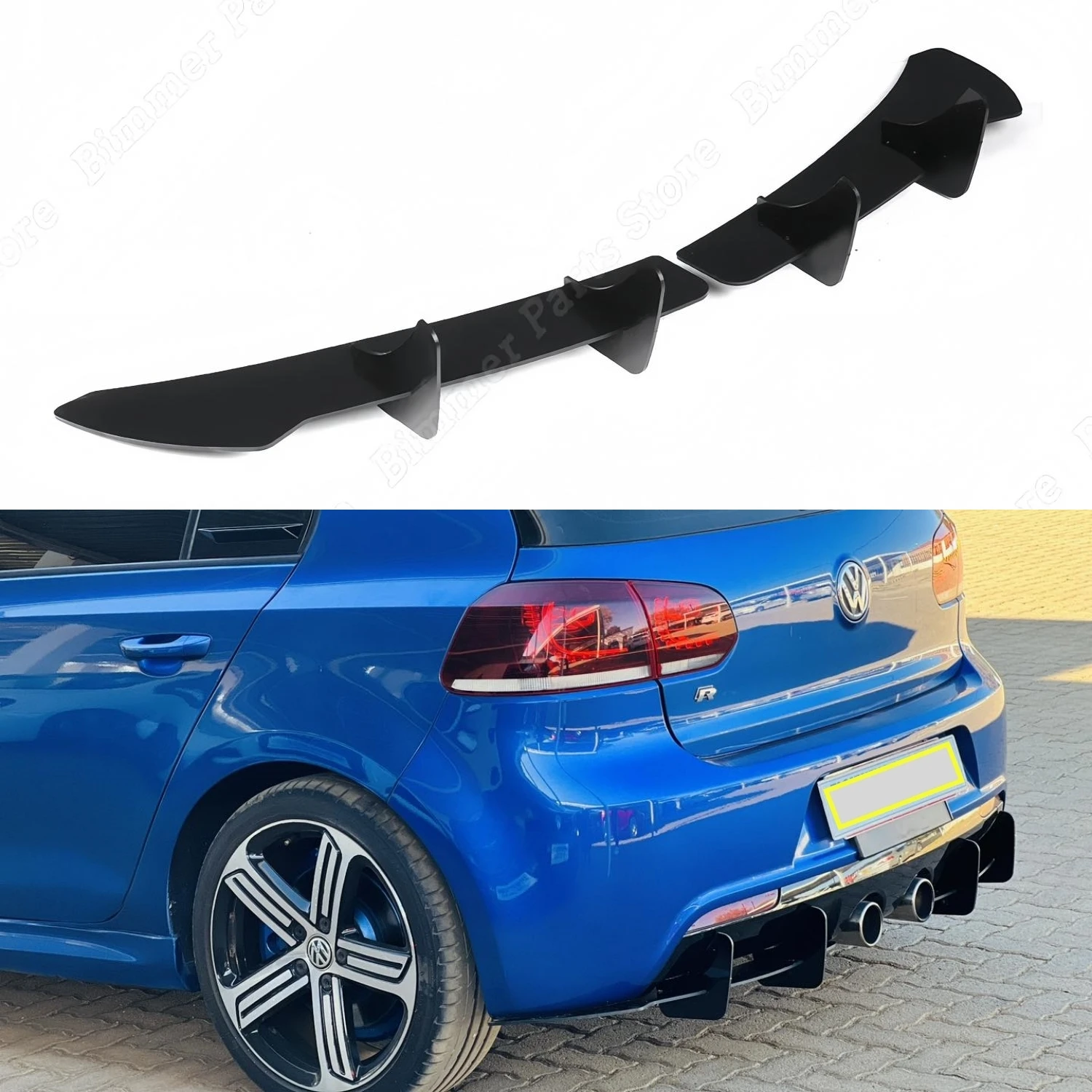 Difusor parachoques trasero Maxton negro brillante – VW Golf 6 MK6 R R20 2009-2013