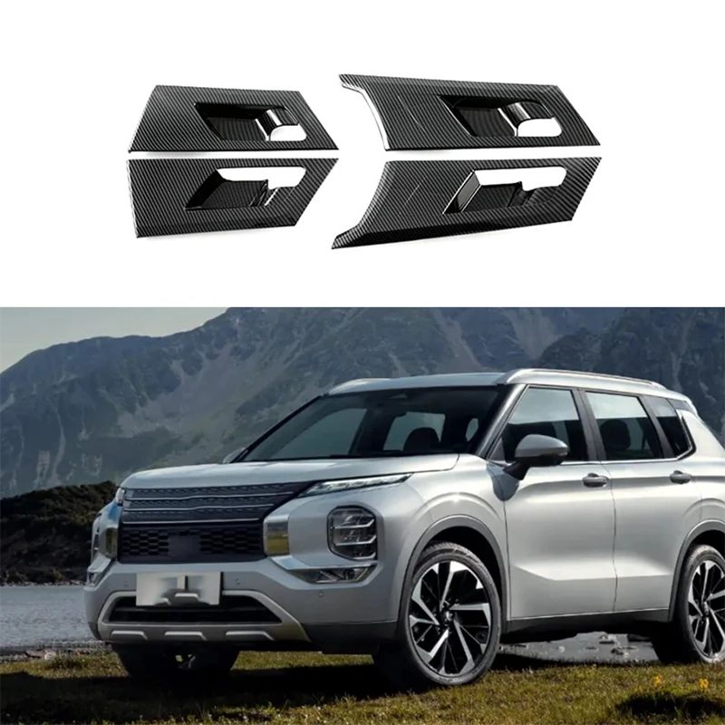 Cubierta de marco de puerta Interior de fibra de carbono para coche, moldura de protección de manija, pegatina para Mitsubishi Outlander 2022 2023