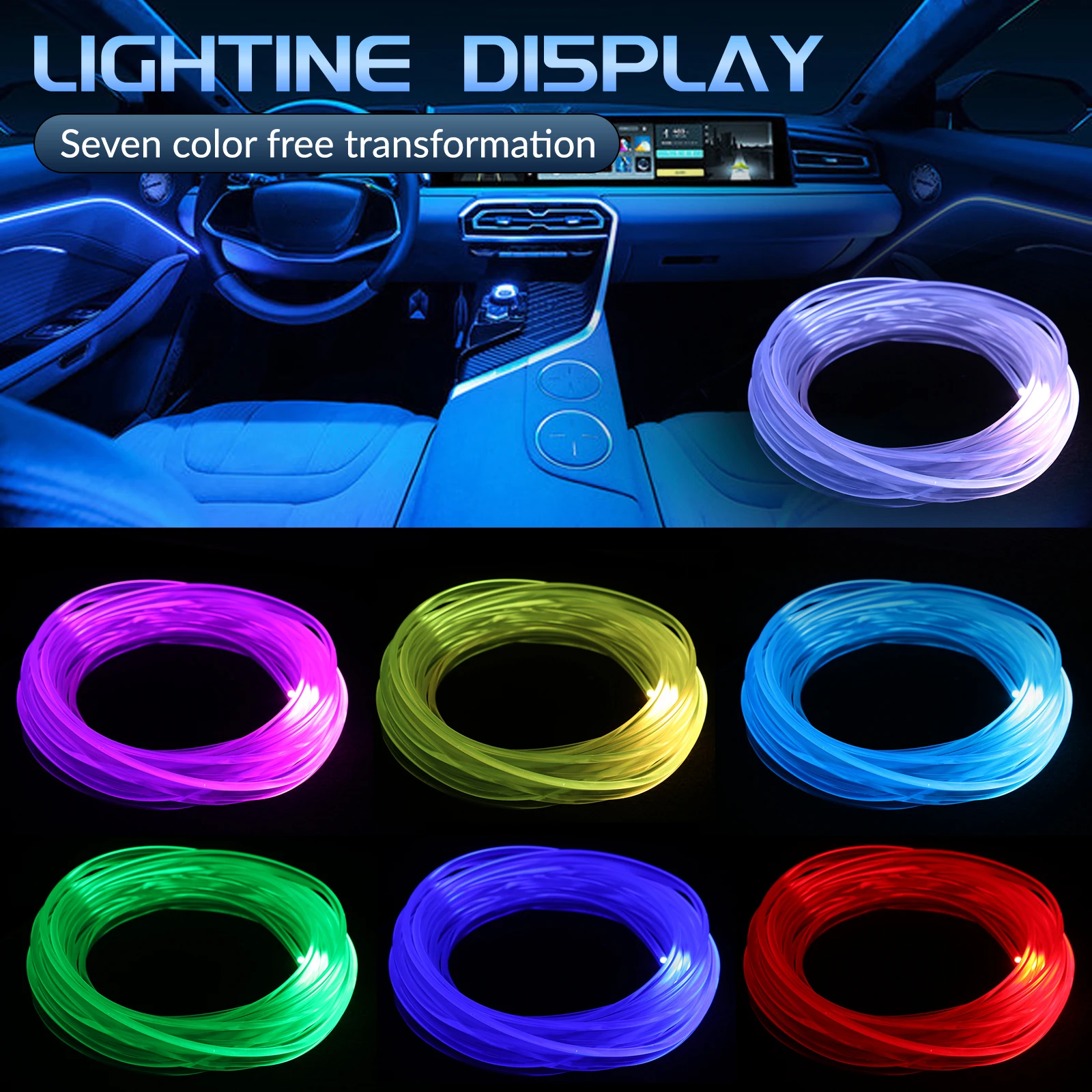 Luz ambiental de fibra óptica USB de 5M, RGB, controlado por voz, decorativa, Interior del coche, consola central, Panel de instrumentos, lámpara de neón ambiental - imagen 2