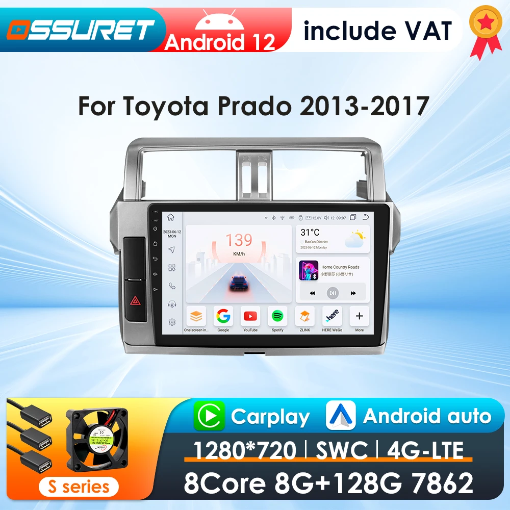 Radio Android 13 con cámara 360 para Toyota Land Cruiser Prado 150