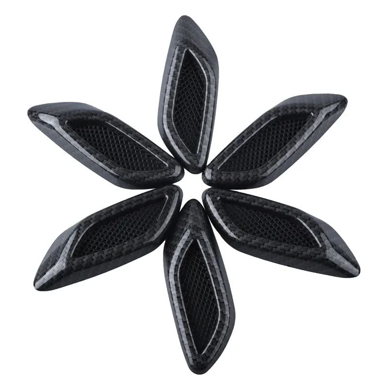 6 uds. De capós de ventilación de flujo de aire de coche con apariencia de fibra de carbono, pegatinas embellecedoras, piezas universales aptas para la mayoría de las puertas de coche, decoración de estilo Exterior - imagen 3