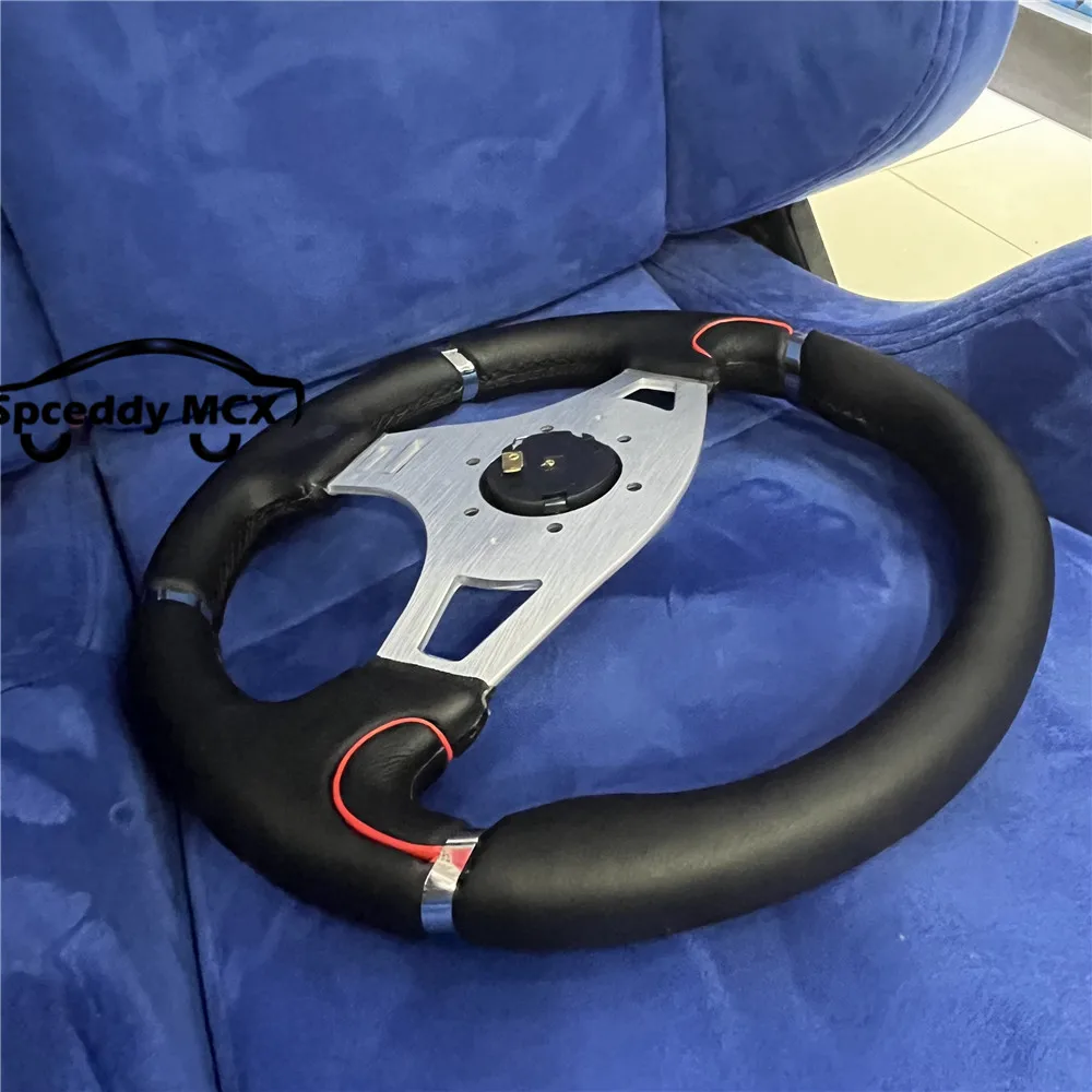 Volante de carreras de cuero con soporte plateado clásico - imagen 3