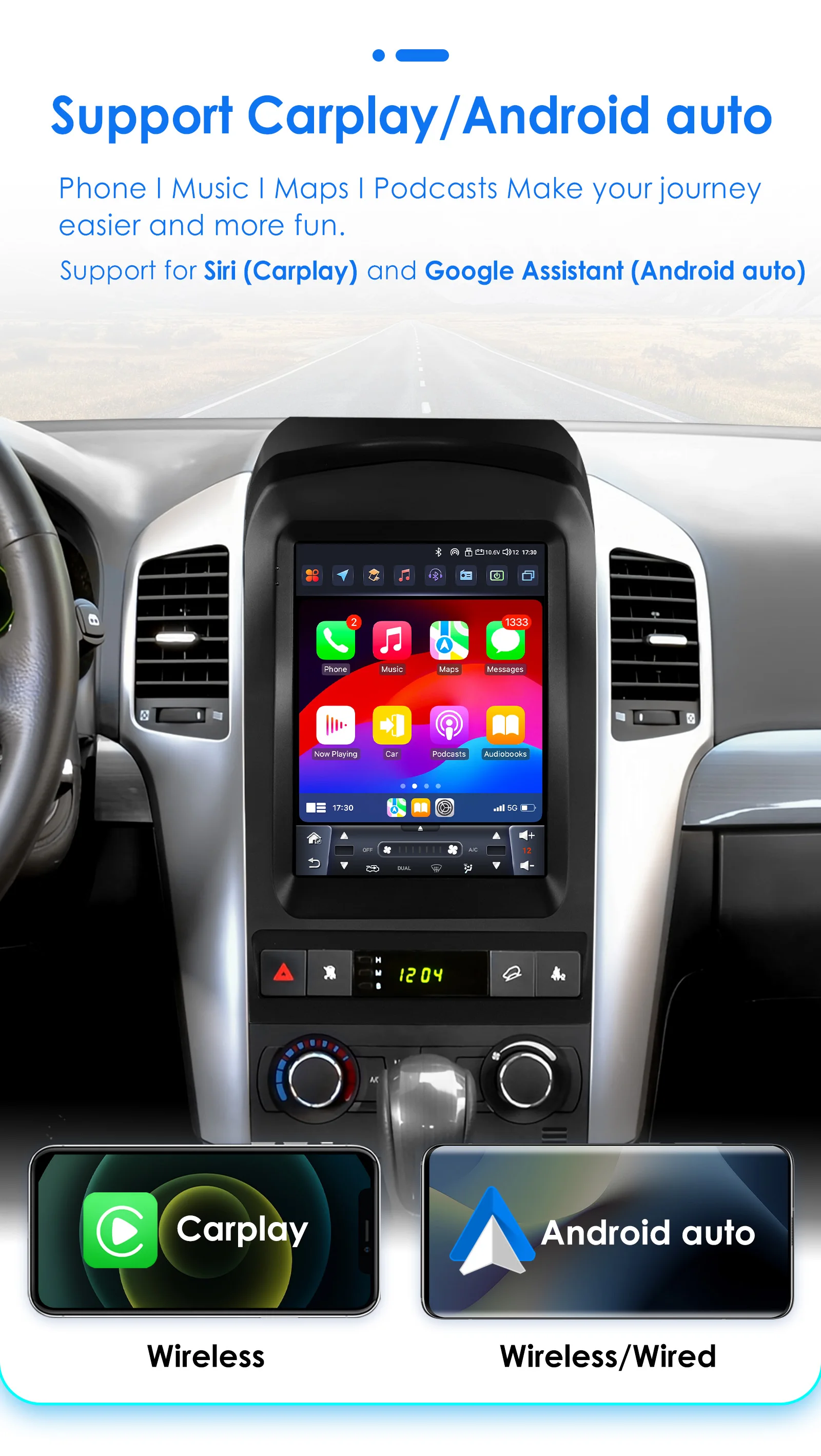Hizpo Radio 2 DIN con Android Auto y CarPlay – Chevrolet Captiva Sport - imagen 5