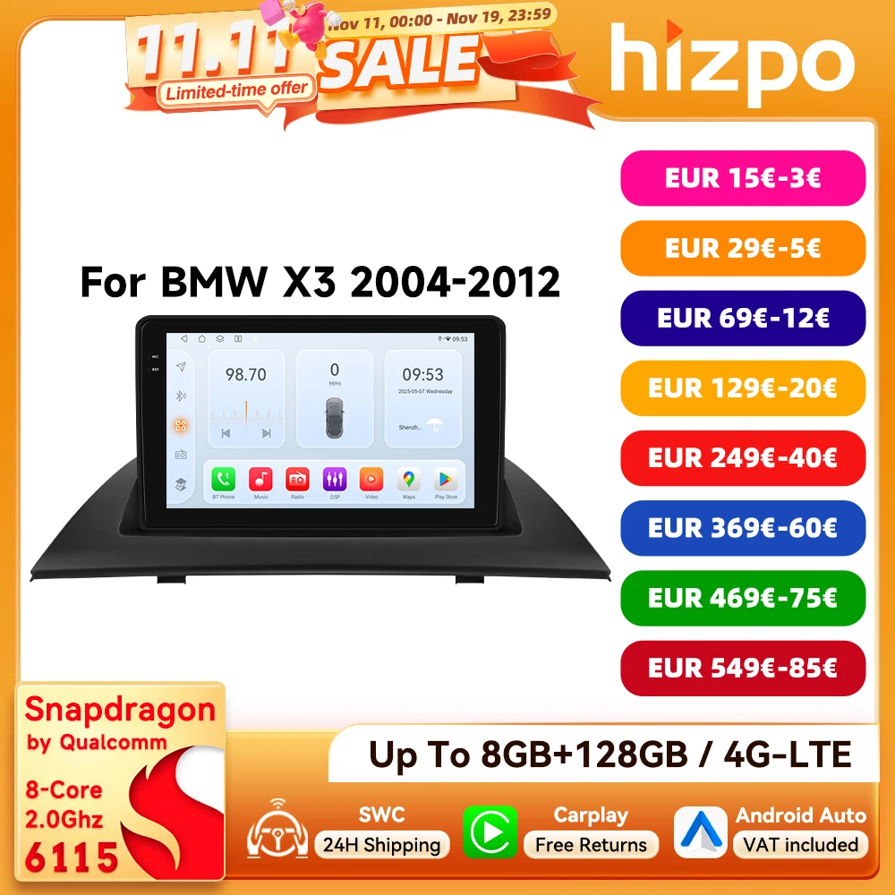 Hizpo Radio multimedia con CarPlay y Android Auto para BMW X3 E83