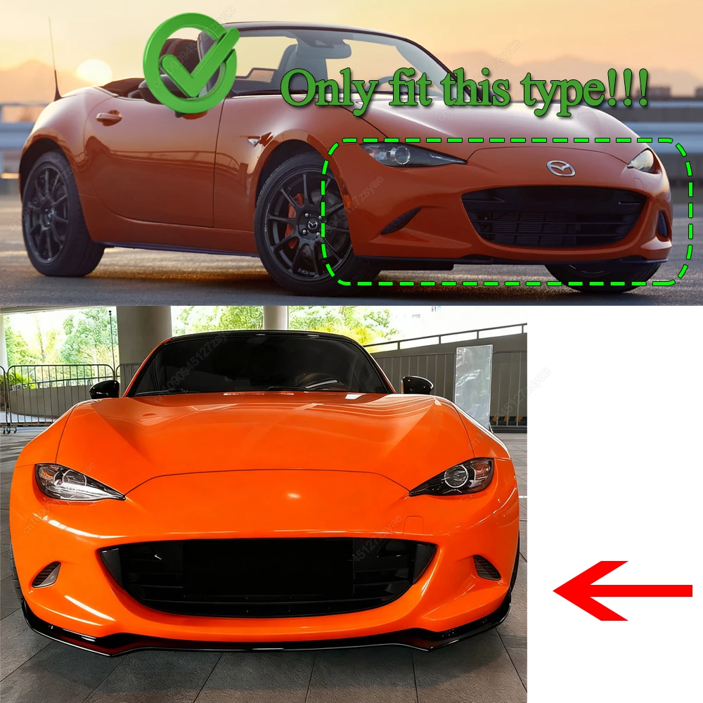 Difusor divisor de alerón de parachoques delantero de coche, 3 uds., para Mazda MX-5 MX5 Miata ND 2016-2025, kit de carrocería de 2 puertas, Tuning Gloss Blcak - imagen 2