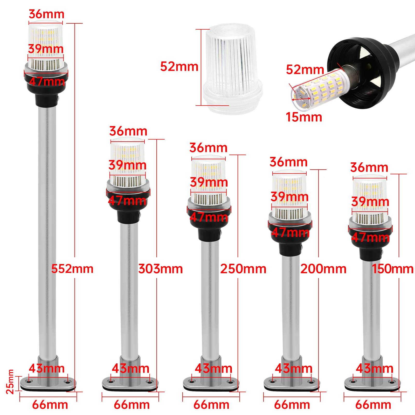 6/8/9//10/12/22 pulgadas ﻿   Luz de navegación impermeable, luz LED para barco, no plegada/doblada, luz de ancla, lámpara de señal de vela - imagen 3