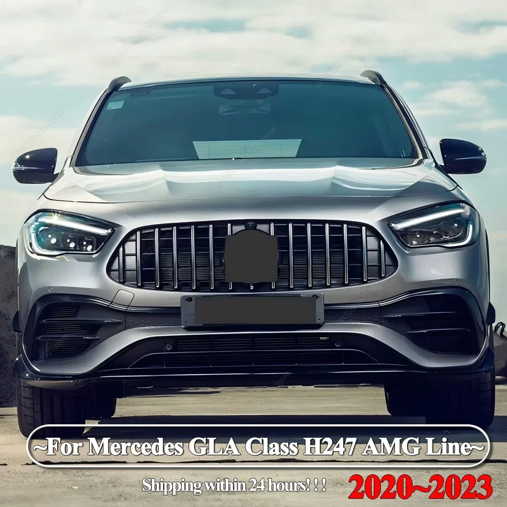 Parrillas de parachoques delantero estilo GT para Mercedes Benz Clase GLA H247 GLA35 GLA45 180 200 250 AMG Line 2020-2023 Bodykits Tuning