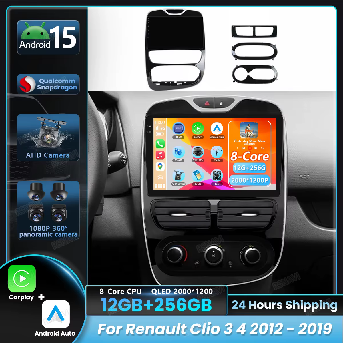 Radio Android CarPlay táctil para Renault Clio 3/4 2012-2019