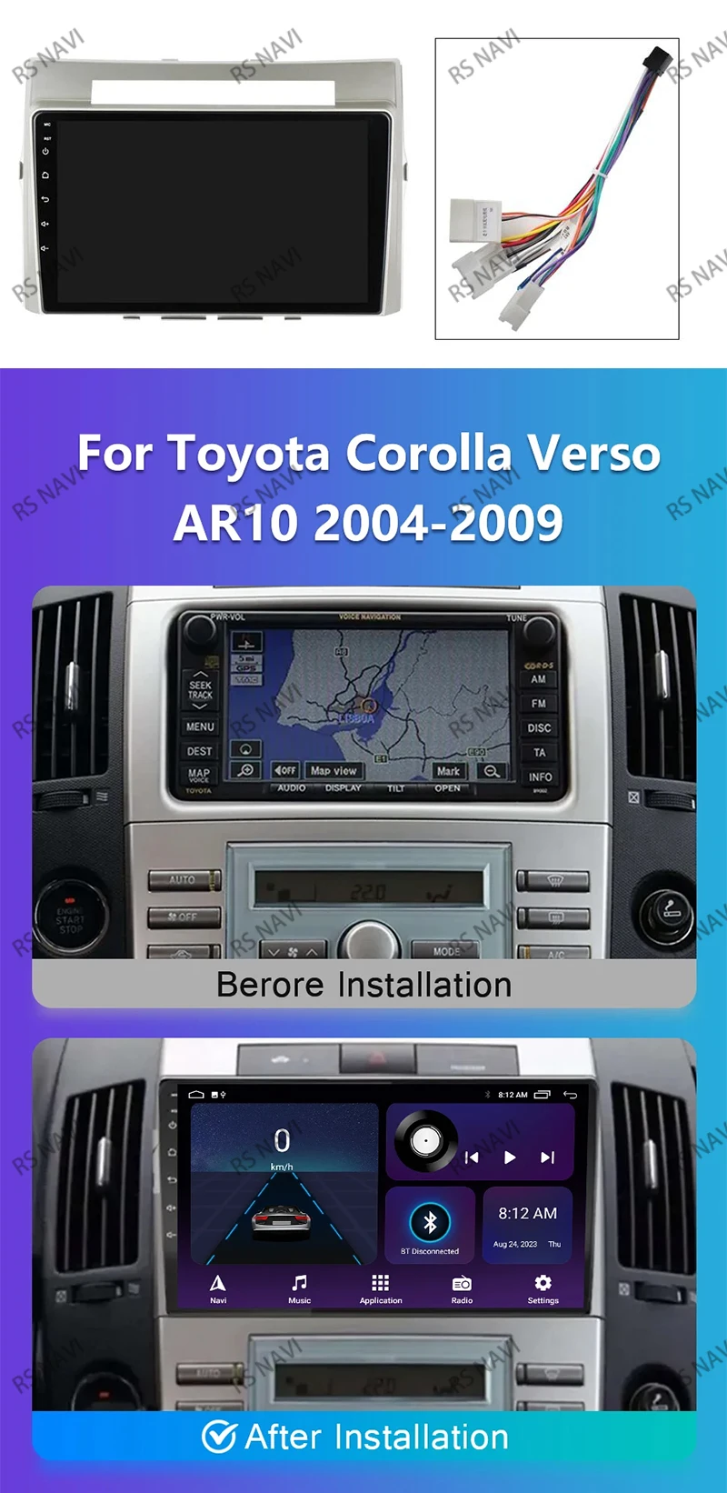 Pantalla multimedia RSNAVI para Toyota Corolla Verso AR10
