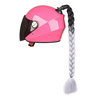 Trenza con ventosa para casco de moto – cola de caballo doble con lazo - imagen 4