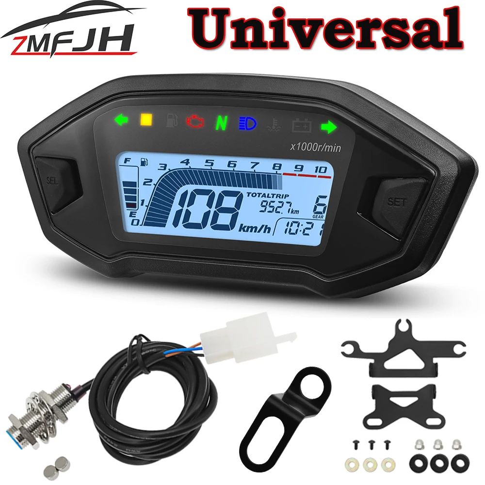 Universal para motocicleta 1,2,4 cilindros 10000RPM pantalla LCD velocímetro odómetro tacómetro con Sensor Digital medidor de tablero