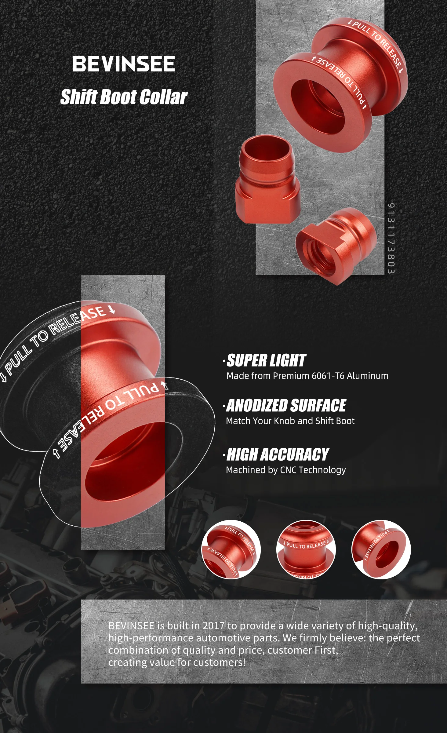 Collarín de bota de cambio BEVINSEE de aluminio anodizado