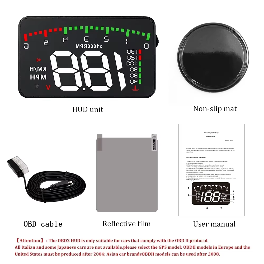 Pantalla HUD OBD2 digital para parabrisas – velocímetro y RPM - imagen 5