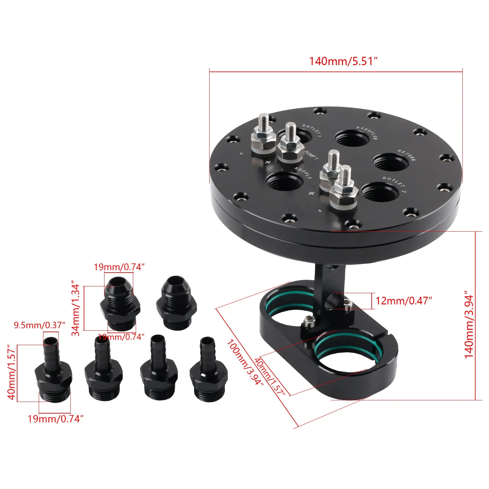 Tanque sobretensión aluminio 2.8L puerto 8AN negro – Walbro AEM - imagen 3