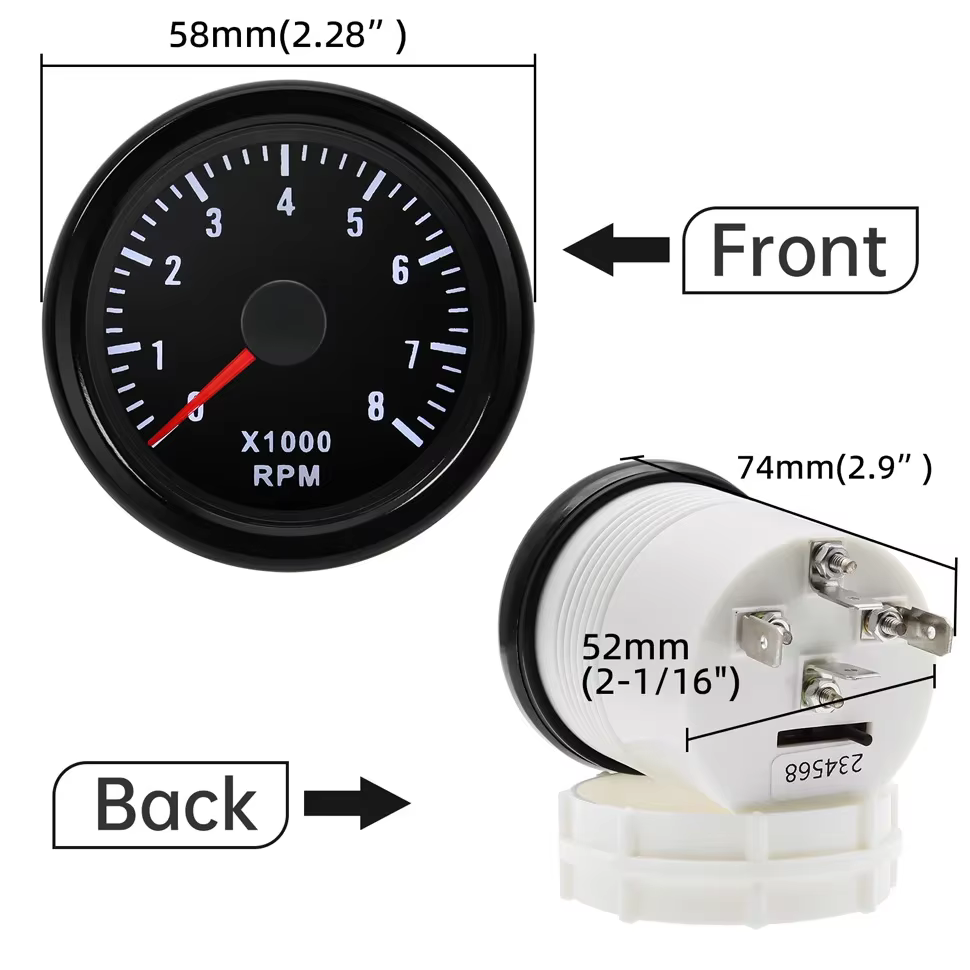 Cuentarrevoluciones 52 mm 0-8000 rpm para gasolina, LED blanco - imagen 3