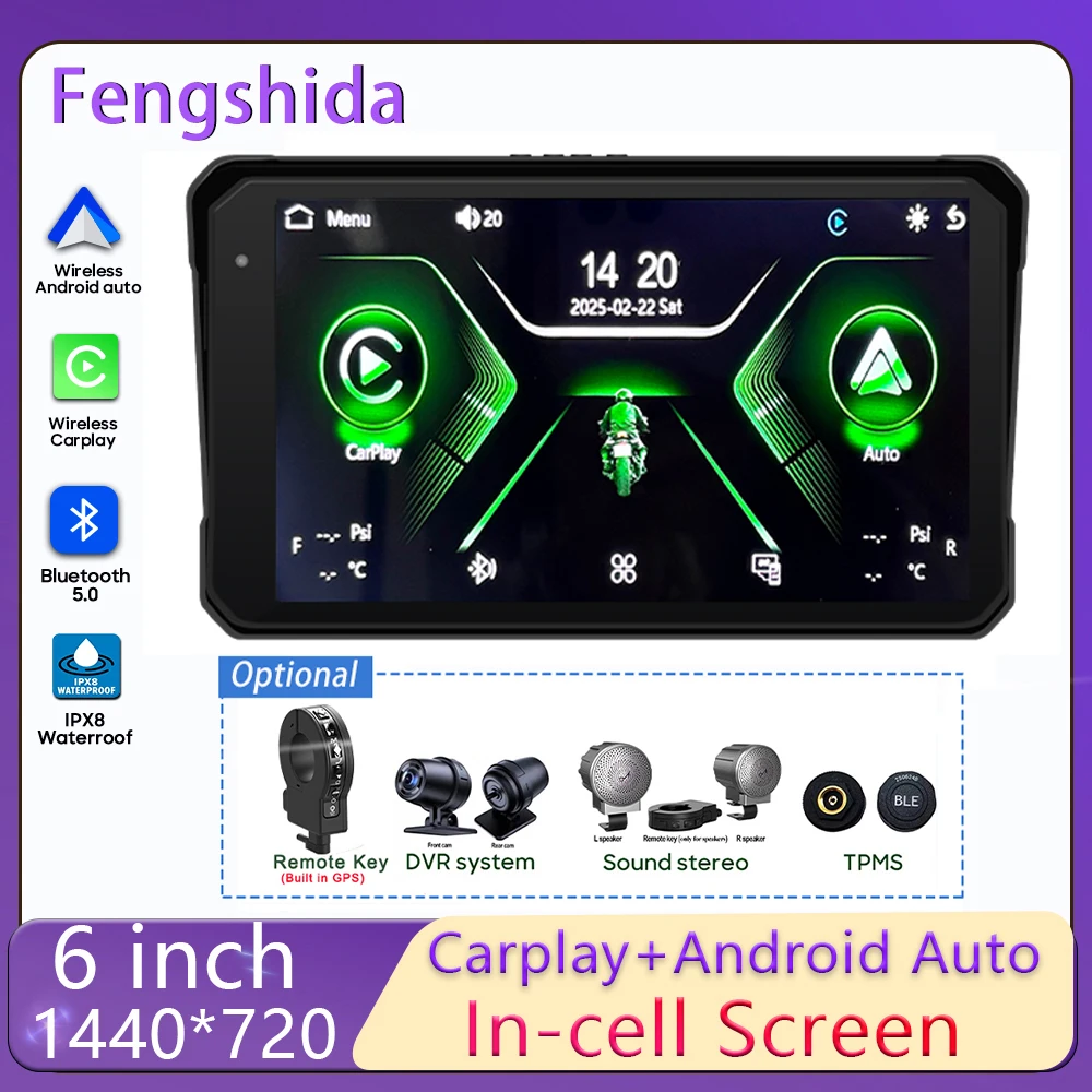 Pantalla CarPlay y Android Auto para moto con GPS IPX8