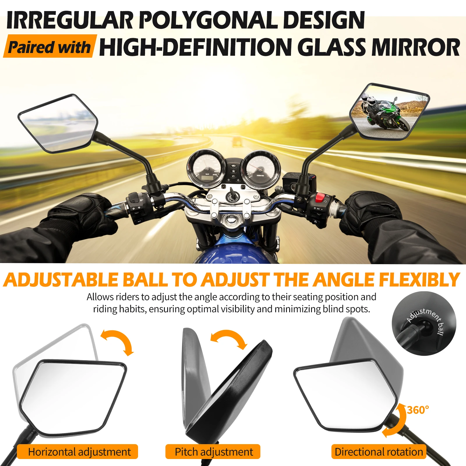 Espejos retrovisores M10 negros convexos para moto y scooter - imagen 3
