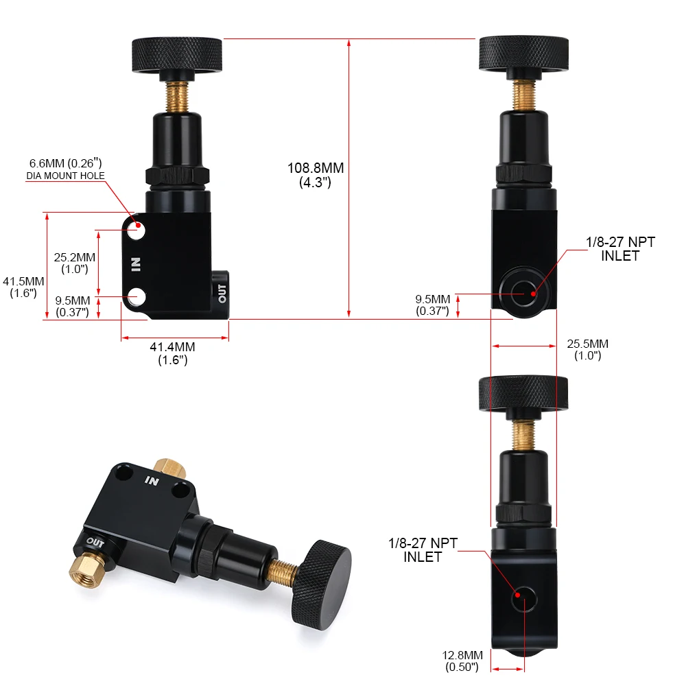 Válvula repartidora de frenada ajustable con regulador 1/8 NPT - imagen 5
