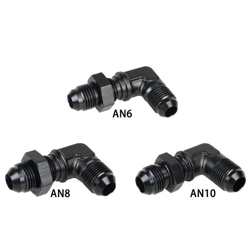 Racor de combustible AN6 90° para mamparo, aluminio negro