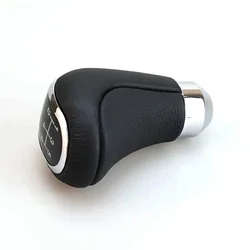 Palanca de cambios de cuero para transmisión manual con funda negra plateada