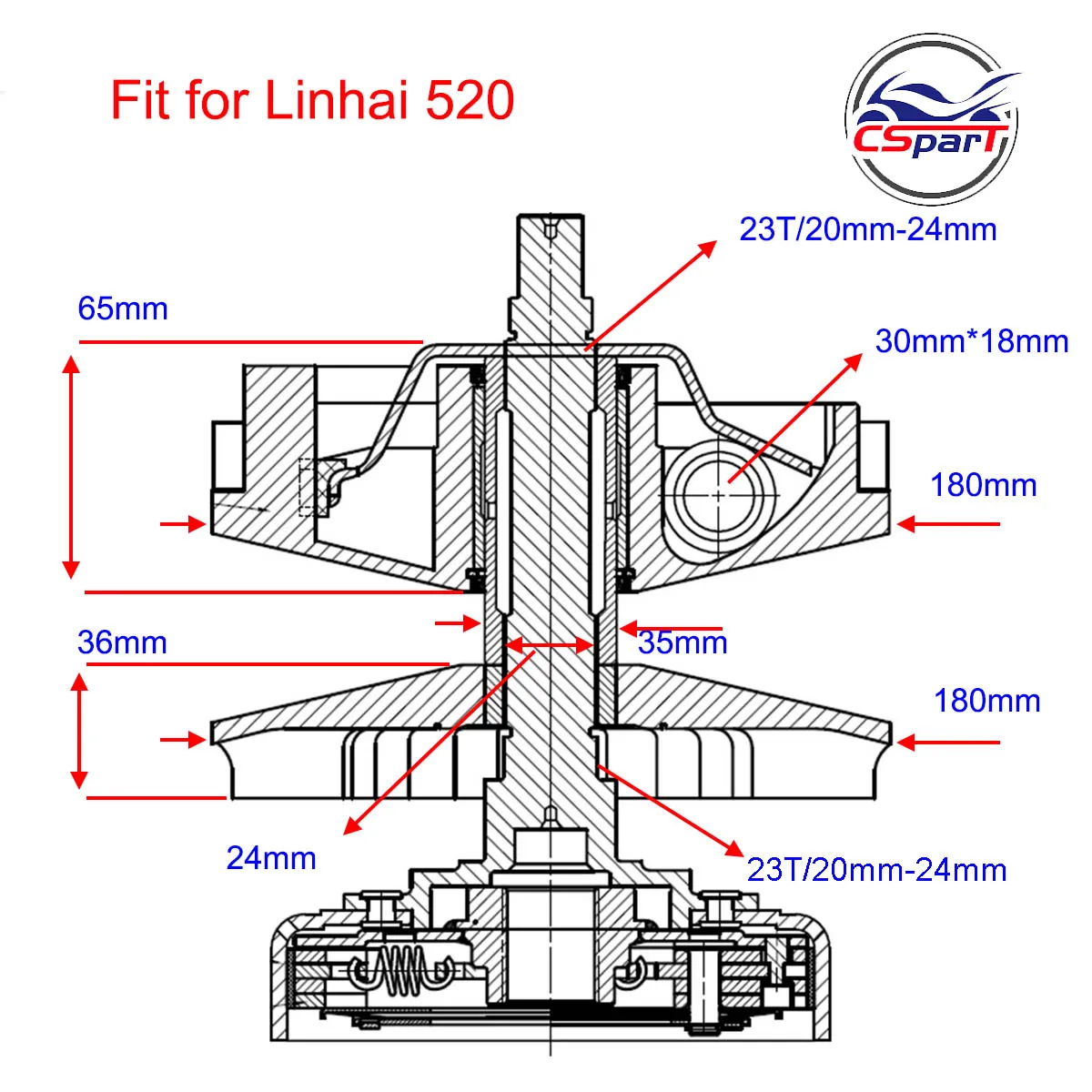 Variador 23T de 180 mm para Linhai 520, 550 y 600 ATV/UTV - imagen 3