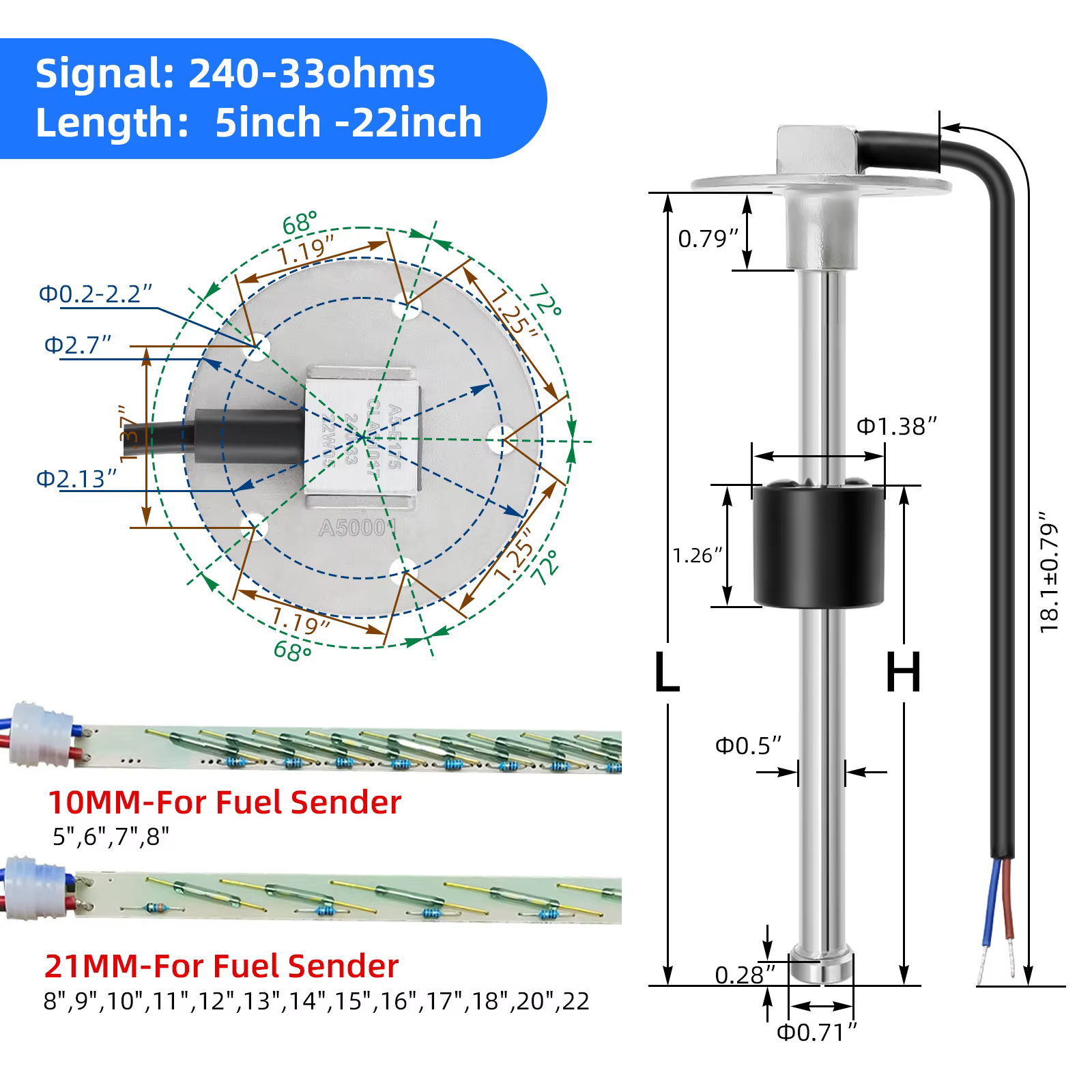 Sensor de nivel de combustible y agua universal con fijación - imagen 5